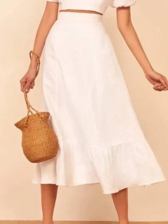 Reformation Yucca Linen Midi Skirt in White Size 4 - Picture 1 of 9